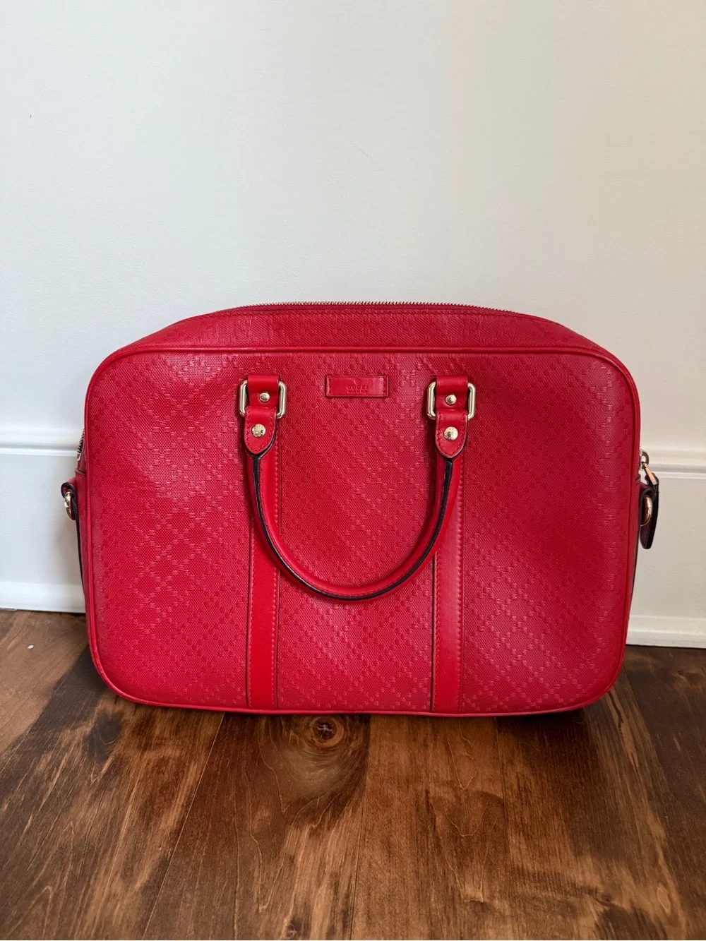 Gucci Red Leather Laptop Bag with Top Handles